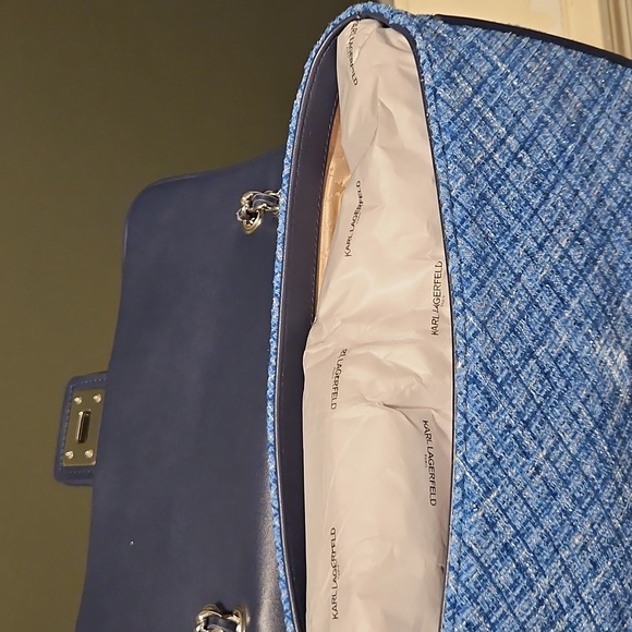 Karl Lagerfeld Blue Quilted Chain Shoulder Bag - Picture 6 of 9